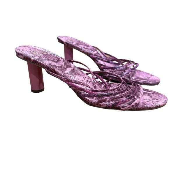 Revolve JLo Jennifer Lopez Radinka Pink Purple Snake Print Strappy Mule Sandal - Picture 2 of 6